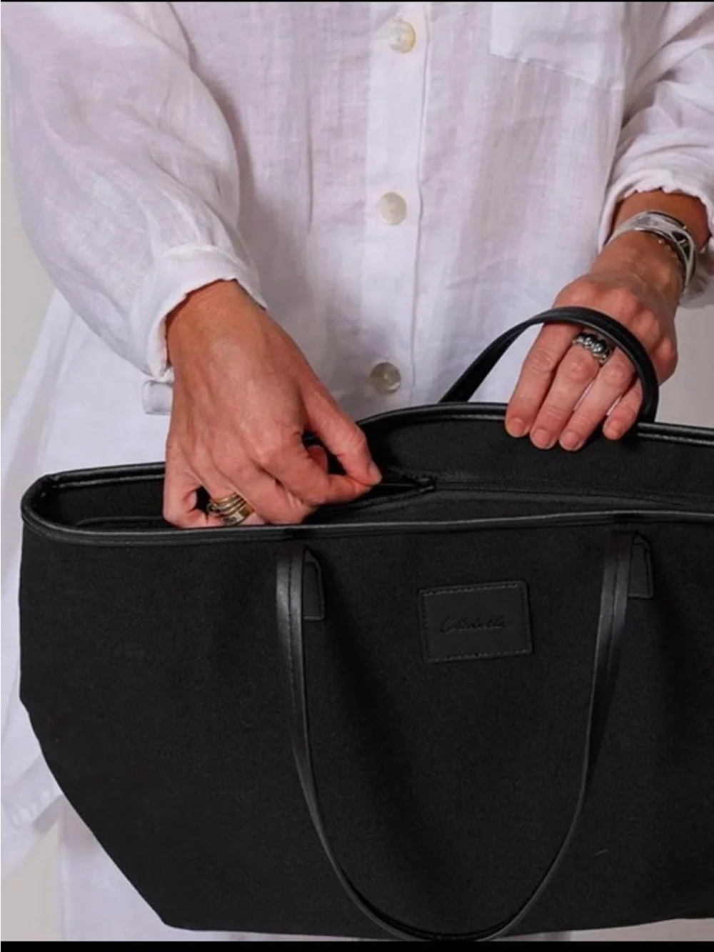 Shoulder black canvas‎ tote bag by Cleobell